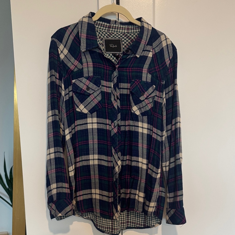 Rails Navy and Cream Plaid Shirt